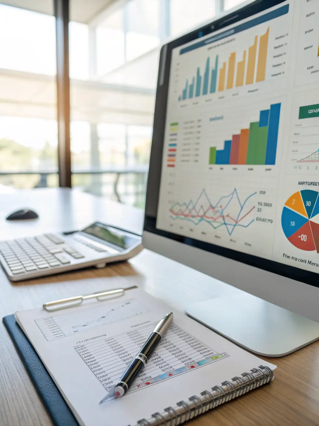 Financial spreadsheets and charts on a computer screen, illustrating financial modeling services.