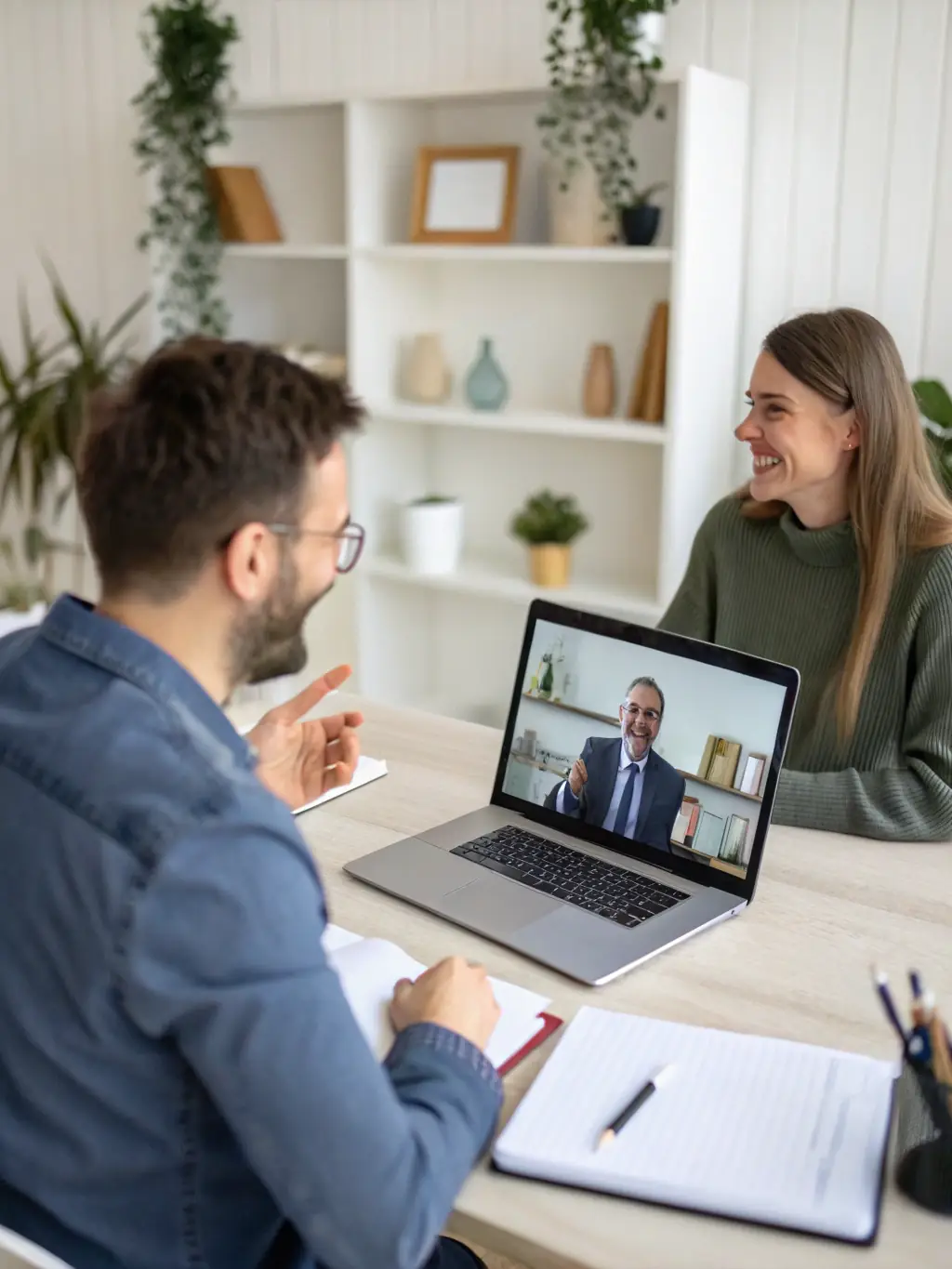 A coach conducting a one-on-one session with a client in a professional office setting, representing business coaching.